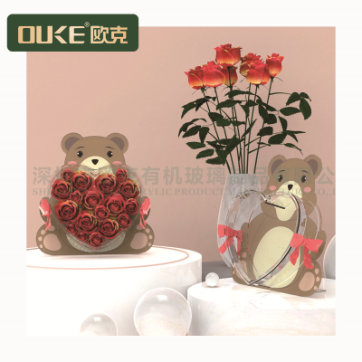 亞克力創意心形小熊永生花盒